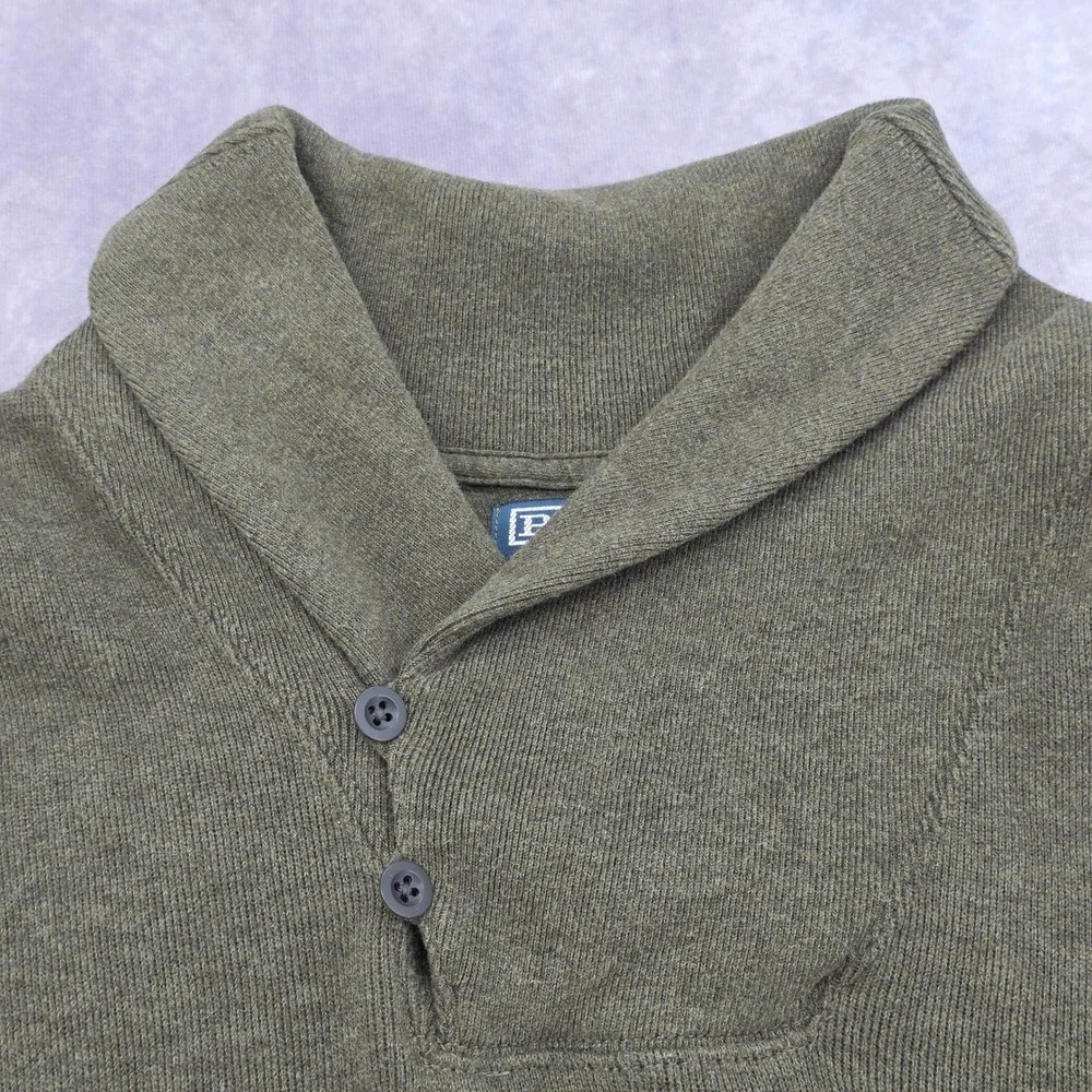 Polo Ralph Lauren Mens XL Shawl Collar Cotton Sweater Olive Green Blue Pony Logo